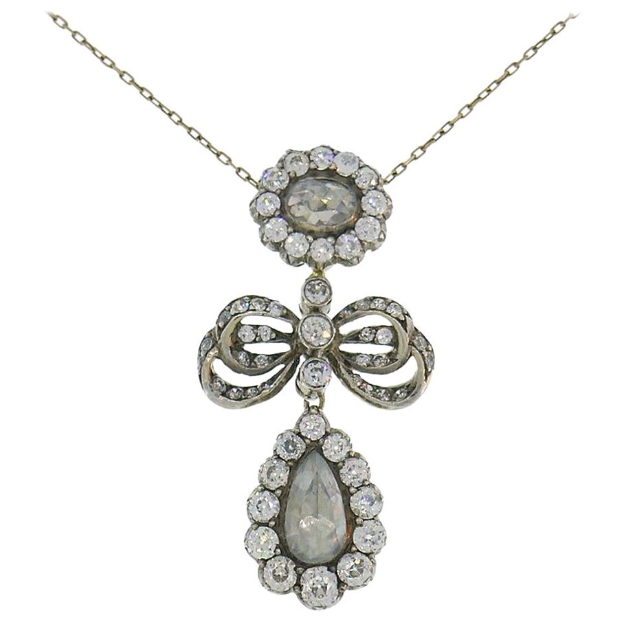 Victorian Necklace Diamond Pendant in Silver 14k Gold Antique Jewelry For Sale