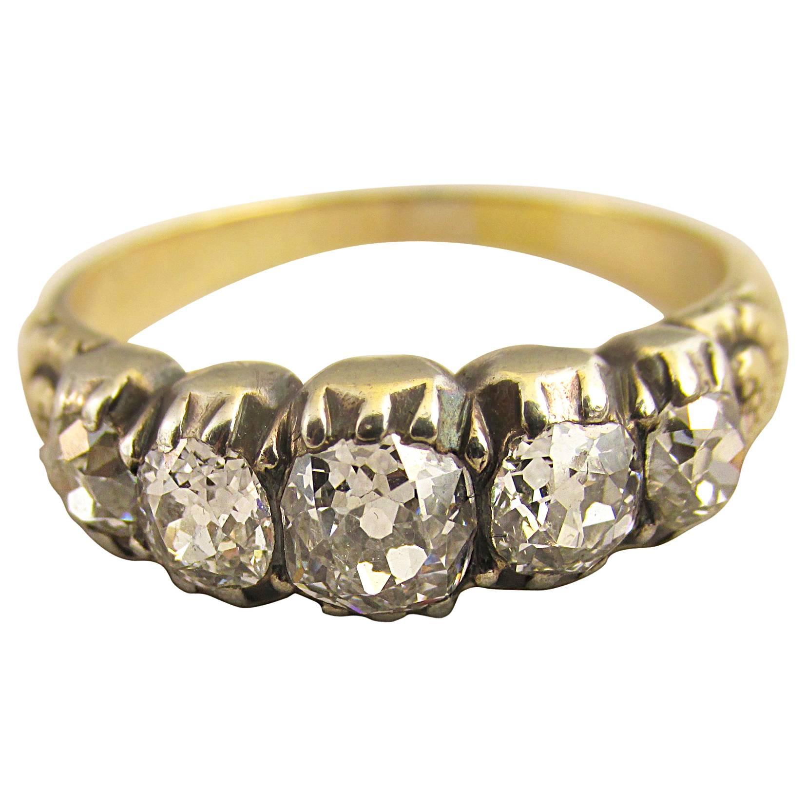 Antique 5 Stone Diamond Gold Ring