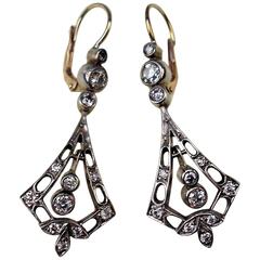 Austrian Art Nouveau Diamond 1 Carat Gold Eardrops c1900 2