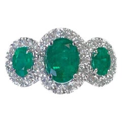 DiamondTown 2.03 Carat Oval Cut Emerald and Diamond Ring in 18k White Gold