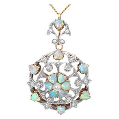 Antique 2.38 Carat Opal and Diamond Yellow Gold Pendant Brooch, 1880s