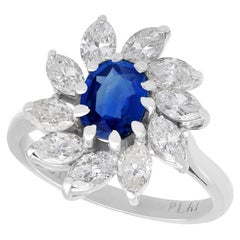 Vintage 1.20 Carat Sapphire and 2.25 Carat Diamond White Gold Cluster Ring