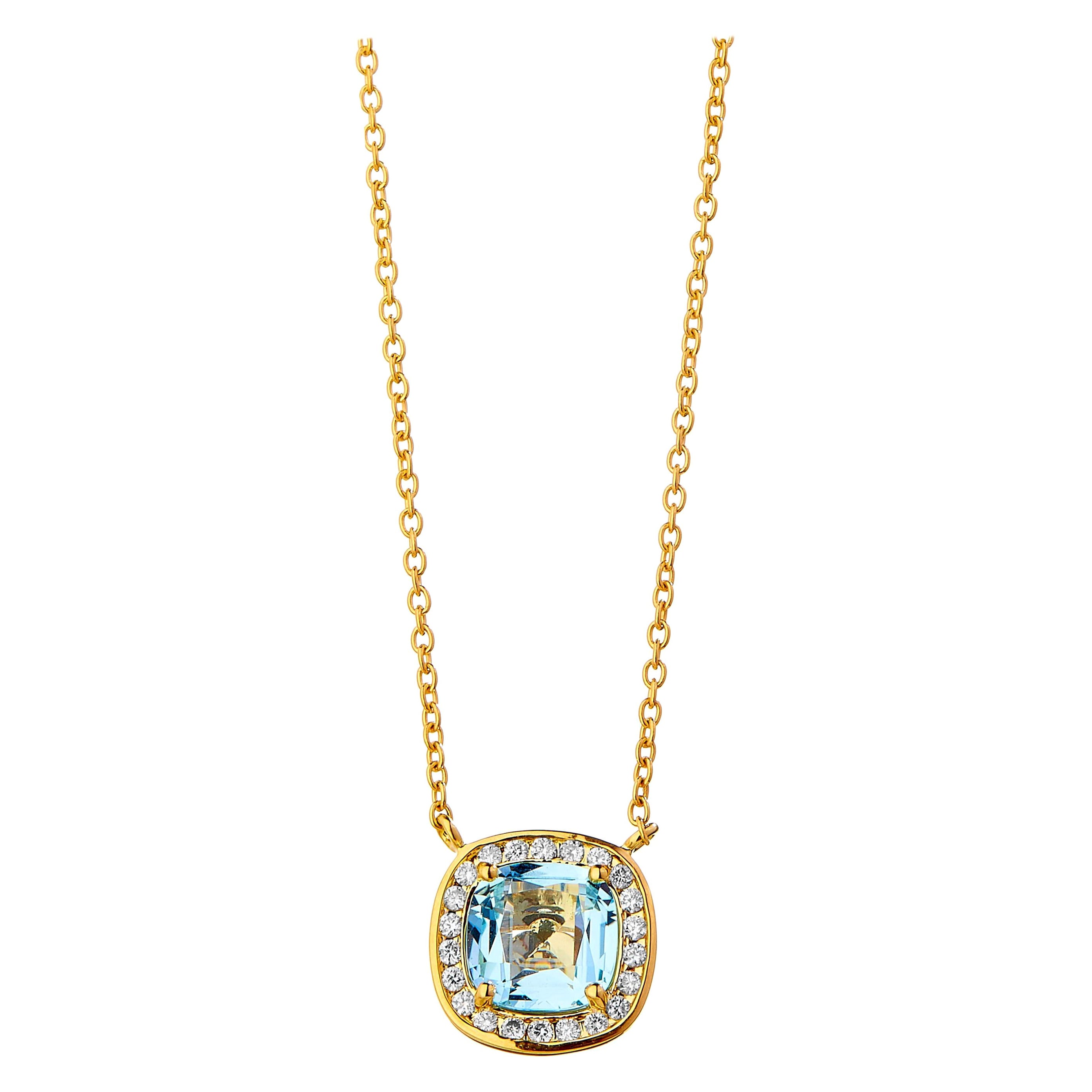 Syna Yellow Gold Mogul Necklace with Blue Topaz and Diamonds