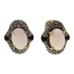 Diamonds, Onyx, Pink Stones, Rose Gold and Silver Clip-on Retrò Earrings