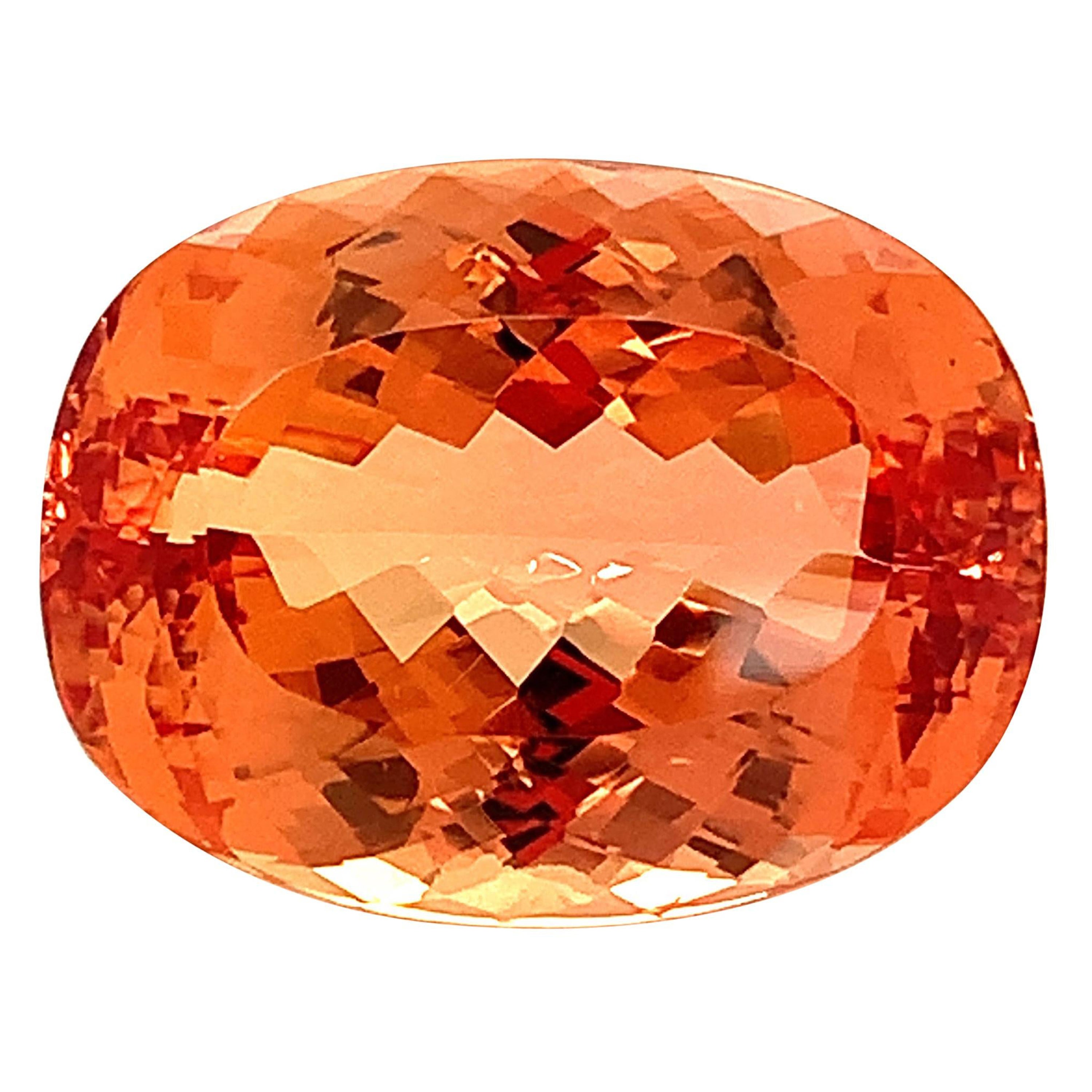 33.95 Carat Imperial Topaz Cushion, Unset Loose Gemstone, GIA Certified For Sale