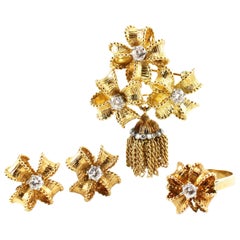 Tiffany & Co. Diamond 18 Karat Yellow Gold Pendant Brooch Earrings and Ring Set