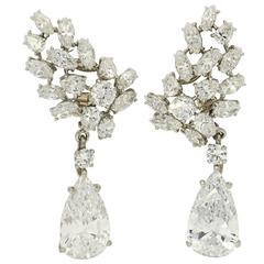 Cartier 4.22 and 4.02 GIA Cert Pear Shaped Diamond Platinum Drop Earrings 