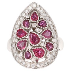 Anillo de cóctel de oro blanco de 14 quilates con diamante rubí de 2,34 quilates