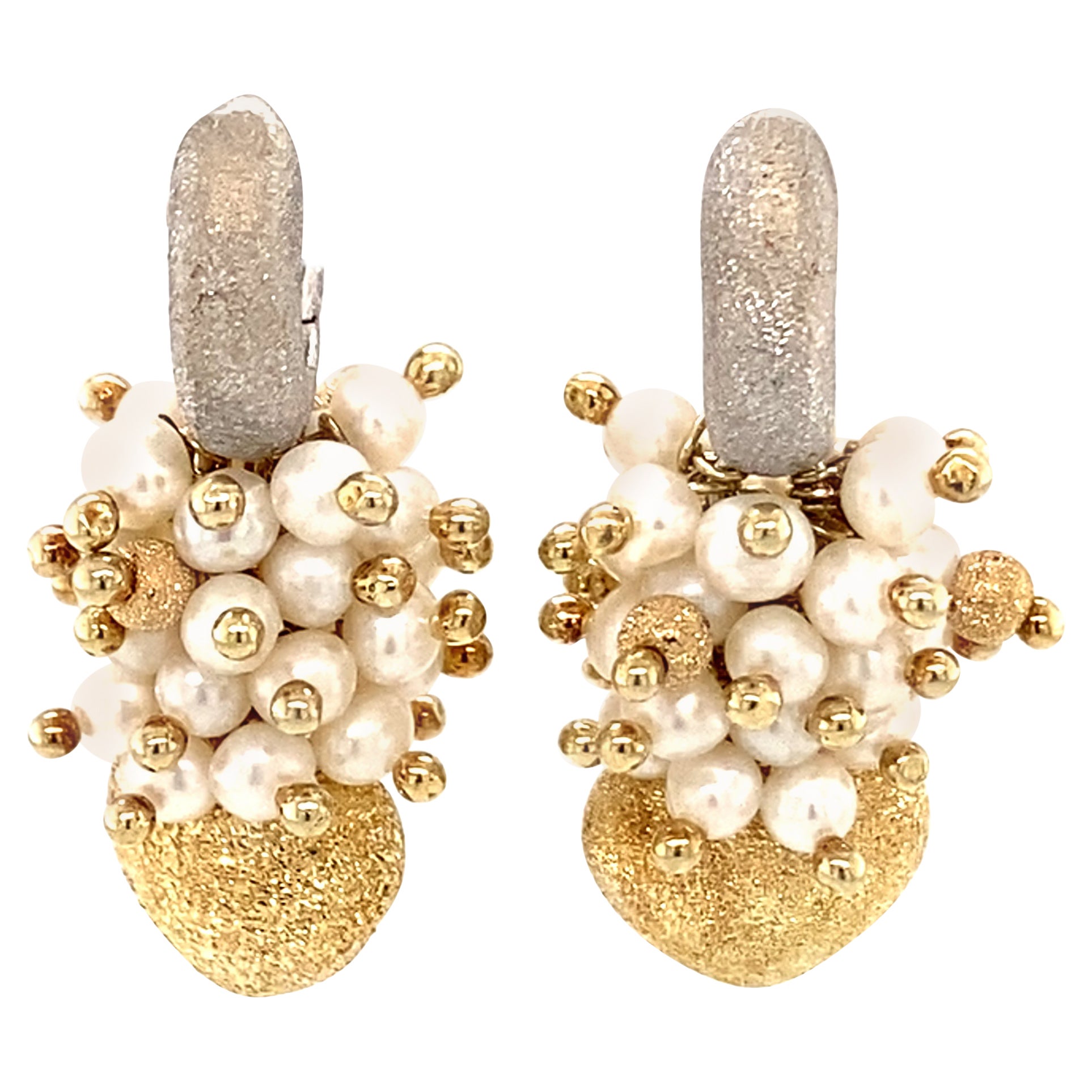 1940s Italian Seed Pearl Earrings in 14 Karat Two Tone Gold For Sale