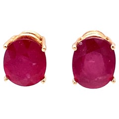  4.04 Carat Ruby Stud Earrings in 14 Karat Yellow Gold