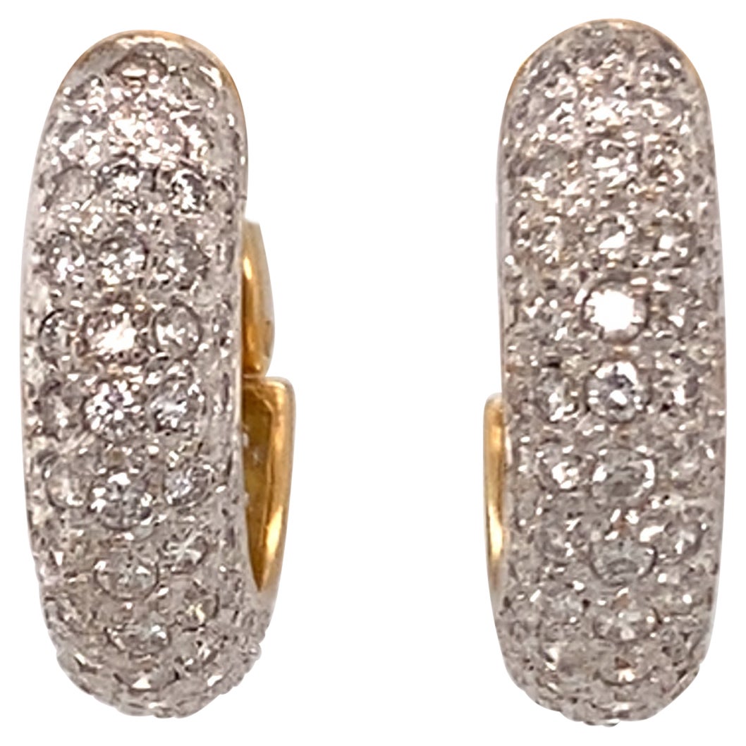3.50 Carat Diamond Earrings in 18 Karat Two Tone Gold  For Sale