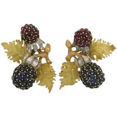 Buccellati Large Sapphire Ruby Gold Berries Earrings