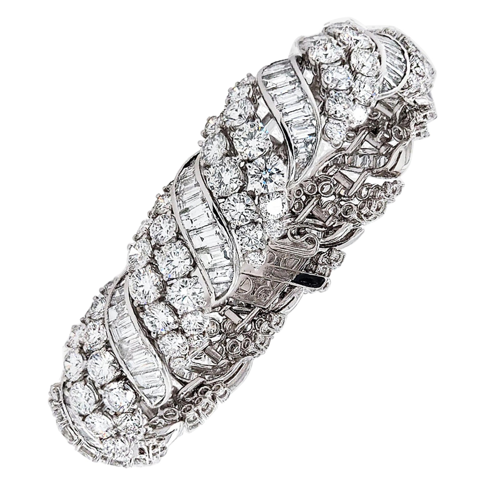 34 Carat Diamond Platinum Scroll Bracelet For Sale
