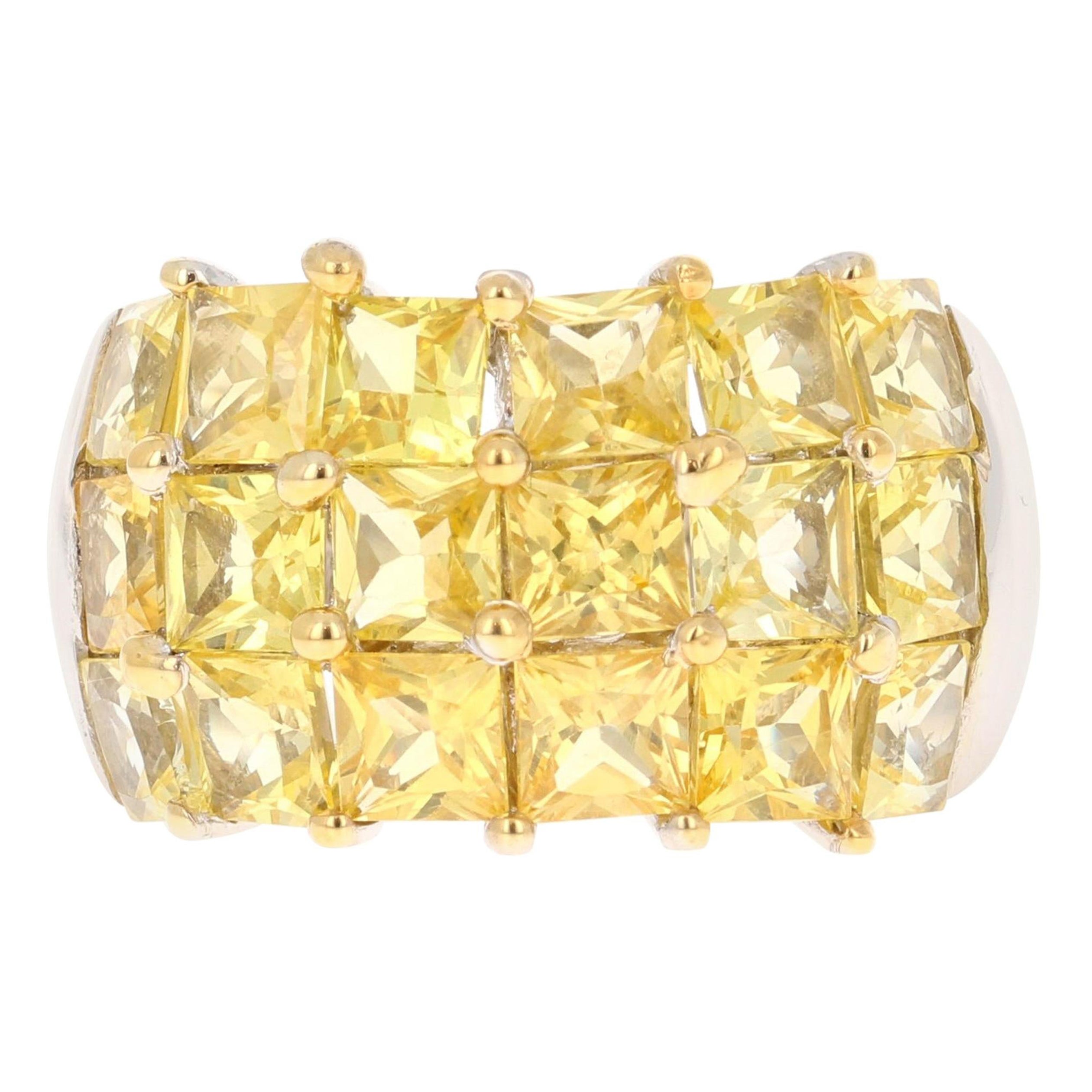Yellow Sapphire White Gold Statement Ring For Sale
