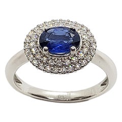 Blauer Saphir mit Diamantring aus 18 Karat Weißgold in Fassungen