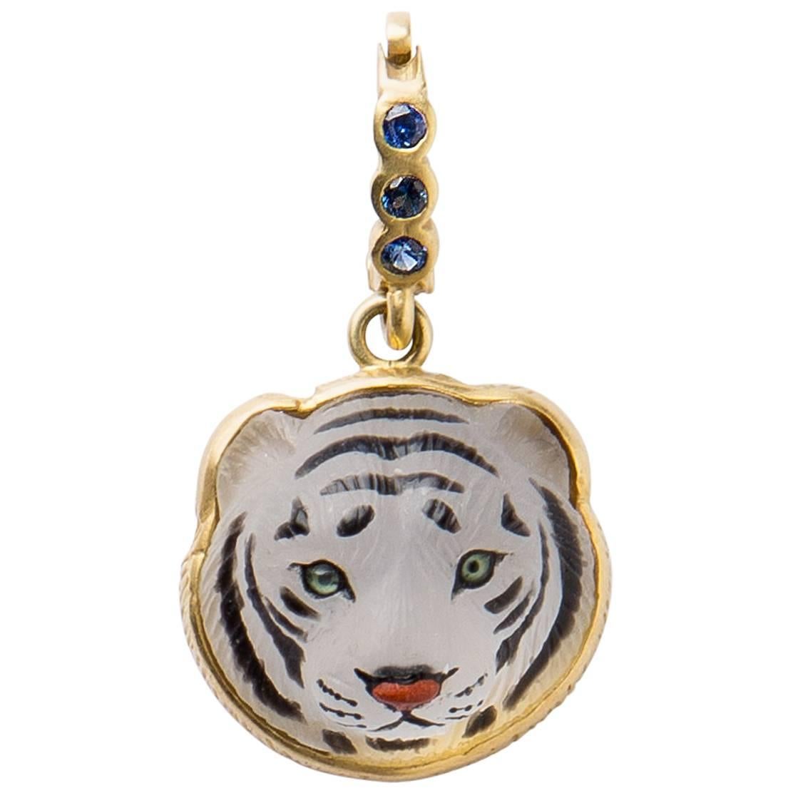 White Crystal Tiger Head Pendant For Sale