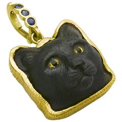 Black Obsidian Gold Cat Pendant 4