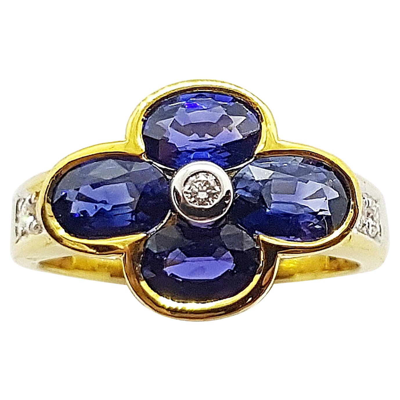 Blue Sapphire with Diamond  Ring Set in 18 Karat Gold Settings For Sale