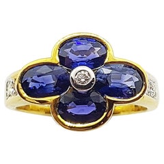 Blue Sapphire with Diamond  Ring Set in 18 Karat Gold Settings