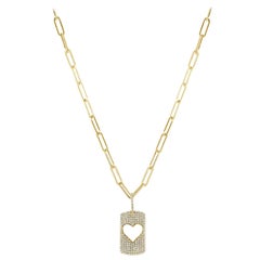 14 Karat Yellow Gold 0.58 Carat Diamond Open Heart Paperclip Chain Necklace