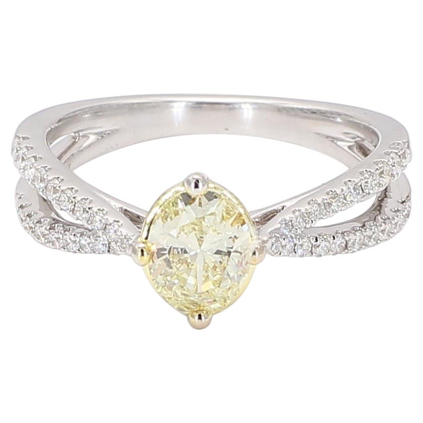 Natural Yellow Oval and White Diamond .99 Carat TW Gold Cocktail Ring
