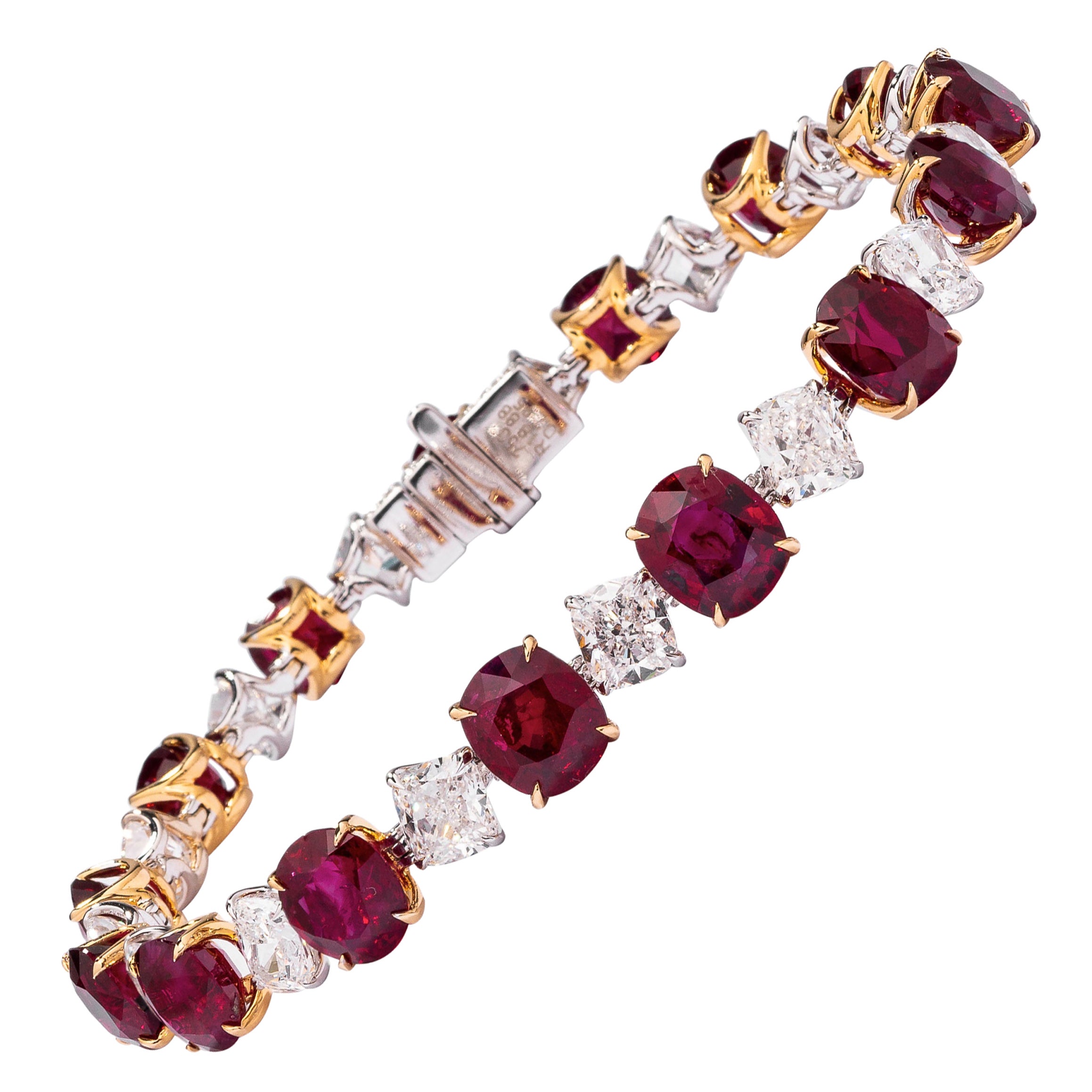Gubelin Certified 26.92 Carat Burmese Ruby and Diamond Bracelet in 18K Gold For Sale