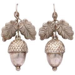 VICTORIAN Silver Acorn and Oak Leaf Dangle Earrings