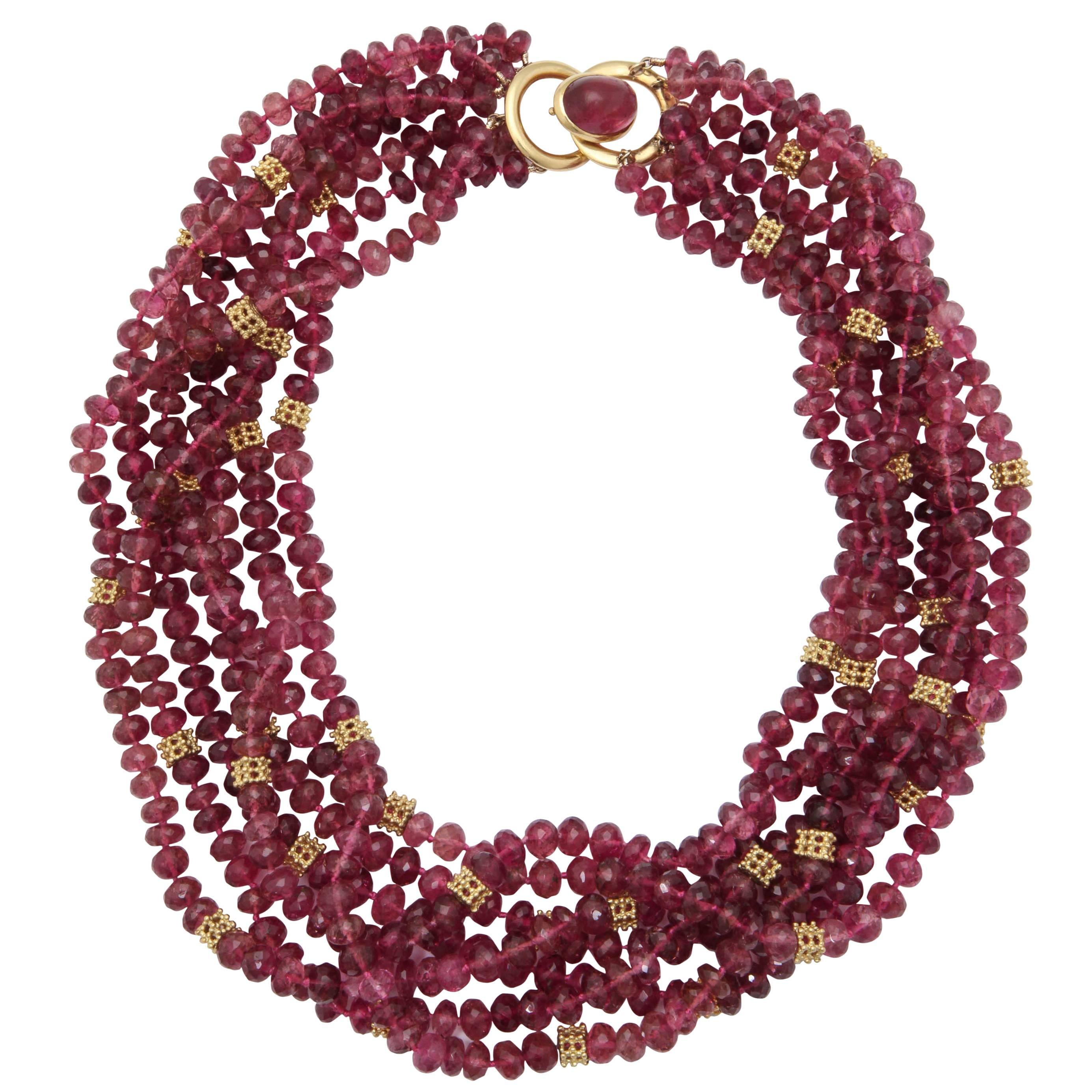 Cartier Faceted Pink Tourmaline Gold Torsade Necklace