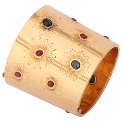 Vintage Sumptuous Ruby Sapphire Gold Cuff Bracelet