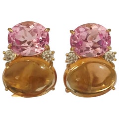 Large GUM DROP™ Earrings with Pink Topaz and Cabochon Citrine and Diamonds 