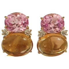 Large GUM DROP™ Earrings with Pink Topaz and Cabochon Citrine and Diamonds 6