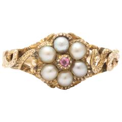 Pearl and Ruby Serpent Cluster Ring 