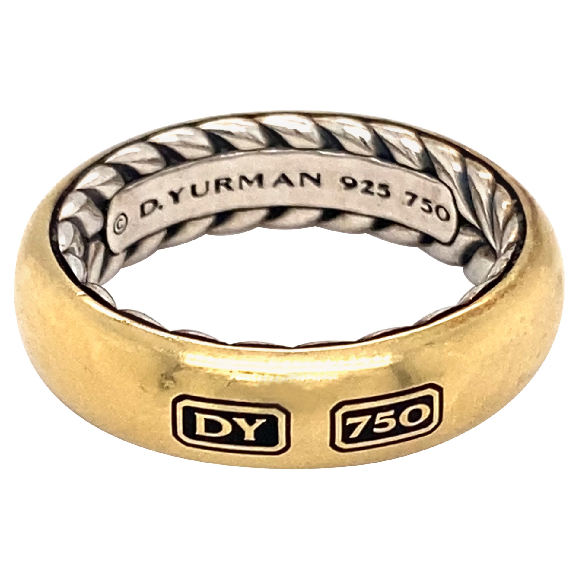 2015 David Yurman Wedding Band 18 Karat Yellow Gold and Sterling Silver For Sale
