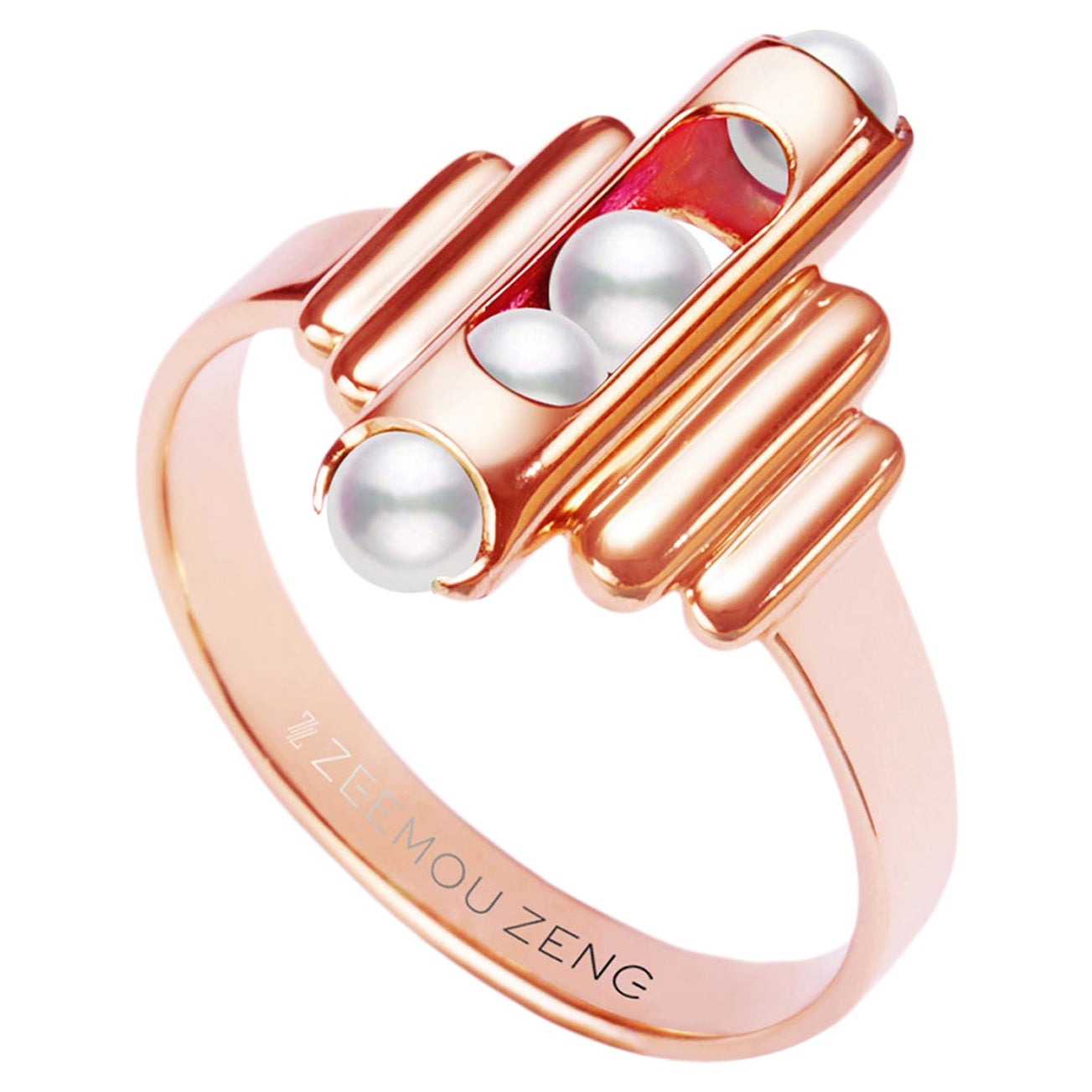 Melody Small Ring 18 Karat Rose Gold Pearls For Sale