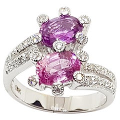 Pink Sapphire and Purple Sapphire with Diamond Ring Set in 18 Karat White Gold