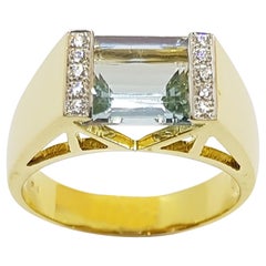 Aquamarine with Diamond Ring Set in 18 Karat Gold Setting