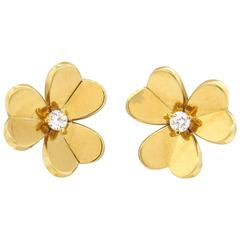 Van Cleef & Arpels Frivole Diamond Gold Flower Earrings