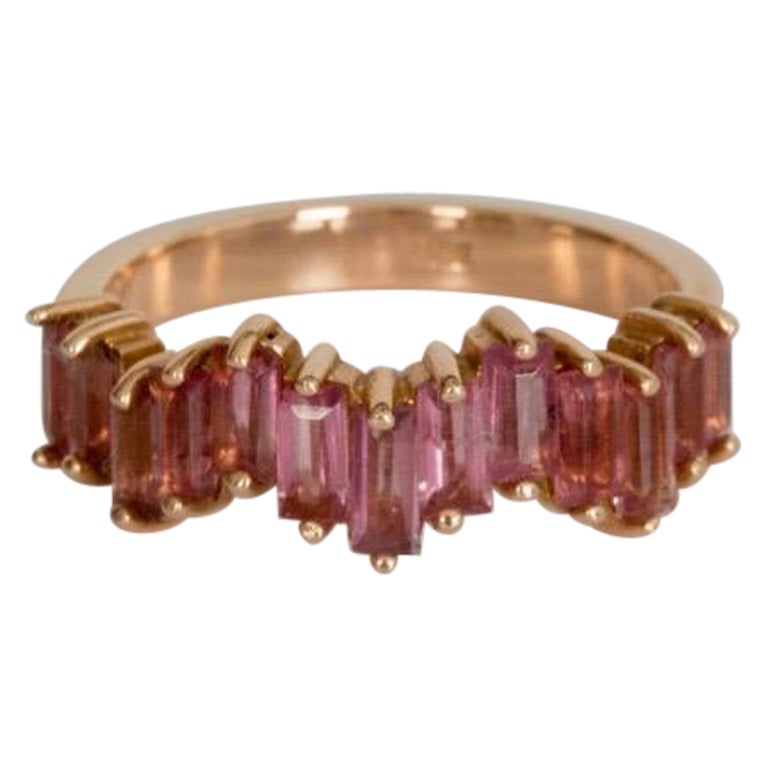 18 Karat Yellow Gold Pink Sapphire Band For Sale