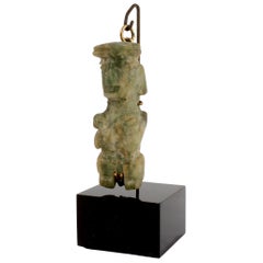 Ciondolo antico in giada nefrite e oro 14K in stile precolombiano Mixtec