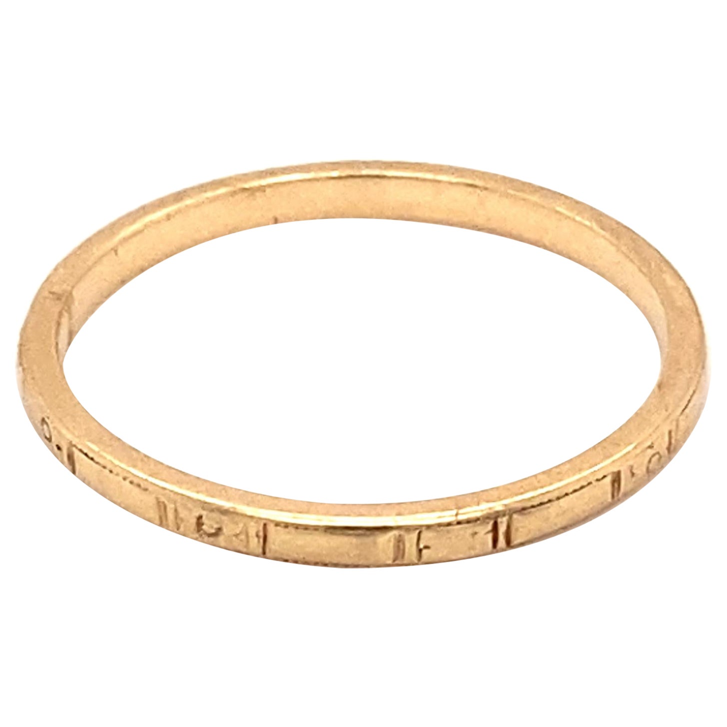 Circa 1920s Art Deco Etched Wedding Band Ring in 14 Karat Yellow Gold For Sale