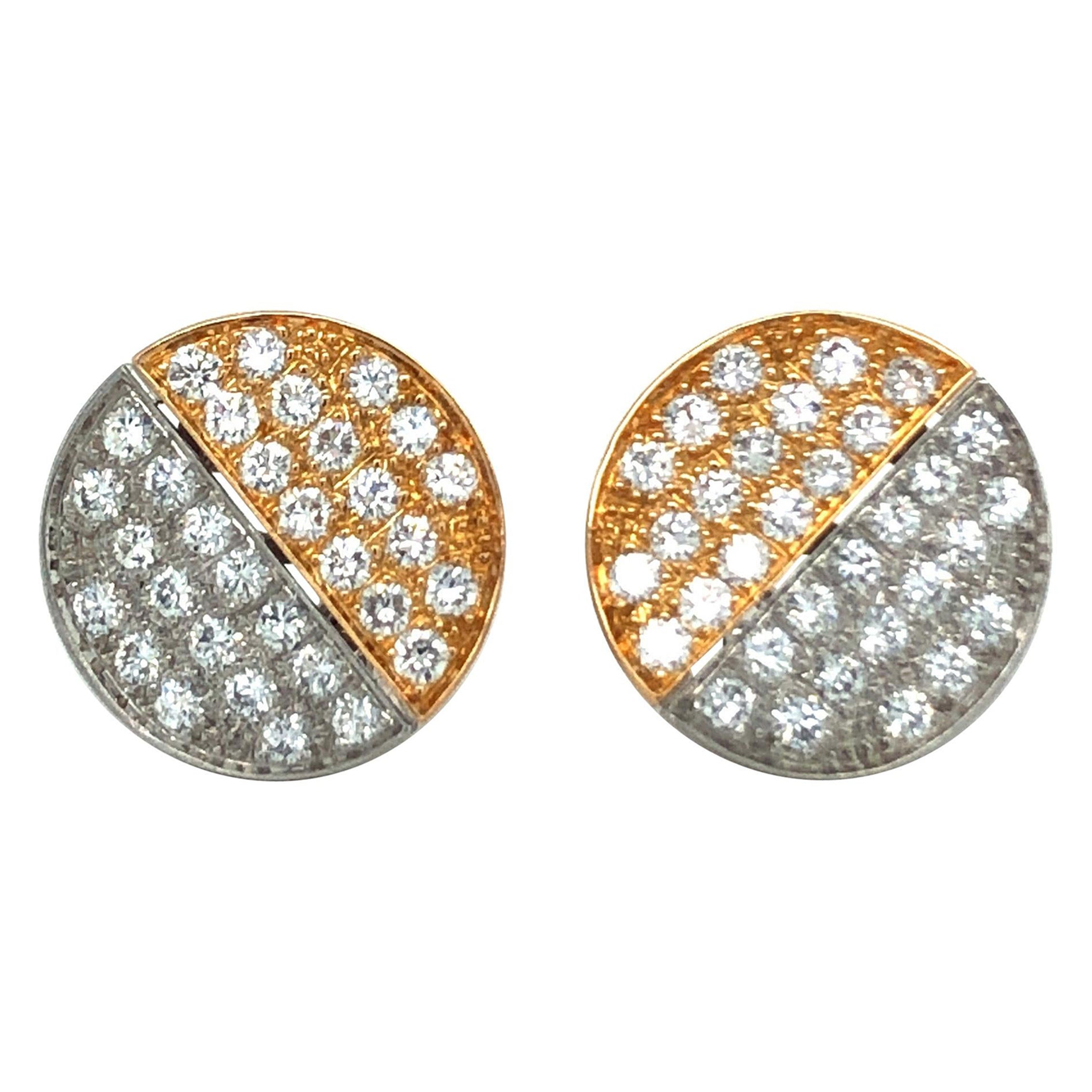 18 Karat Bi-Color Gold and Round-Cut Diamonds Ear Clips by Binder For Sale