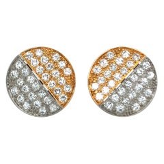 Vintage 18 Karat Bi-Color Gold and Round-Cut Diamonds Ear Clips by Binder