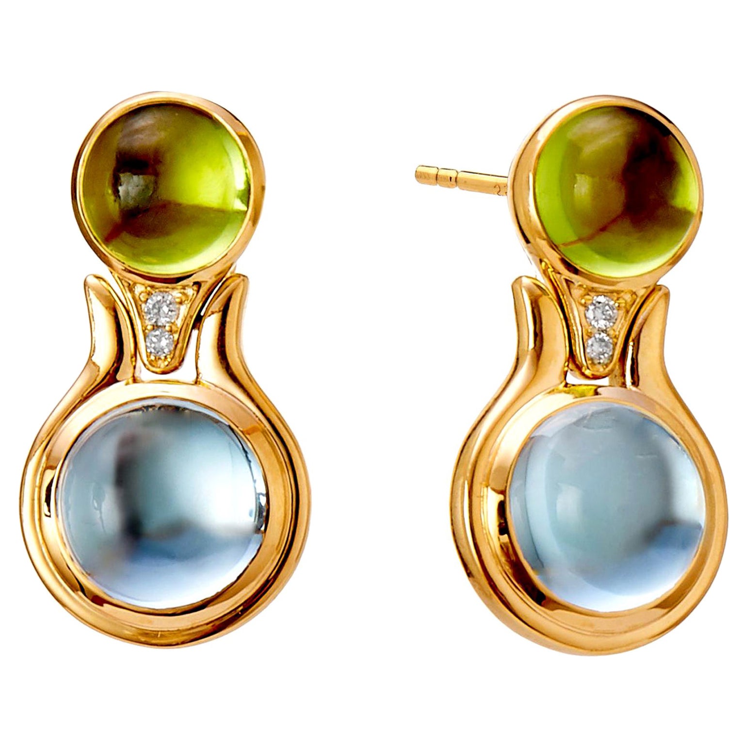 Pendientes de oro amarillo Syna de peridoto y topacio azul con diamantes