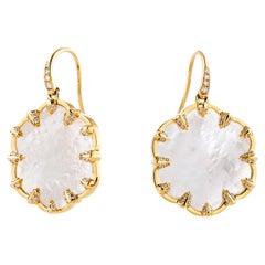 Syna Yellow Gold Mother of Pearl Earrings with Champagne Diamonds