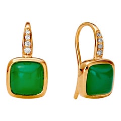 Syna Yellow Gold Chrysoprase Sugarloaf Earrings with Champagne Diamonds