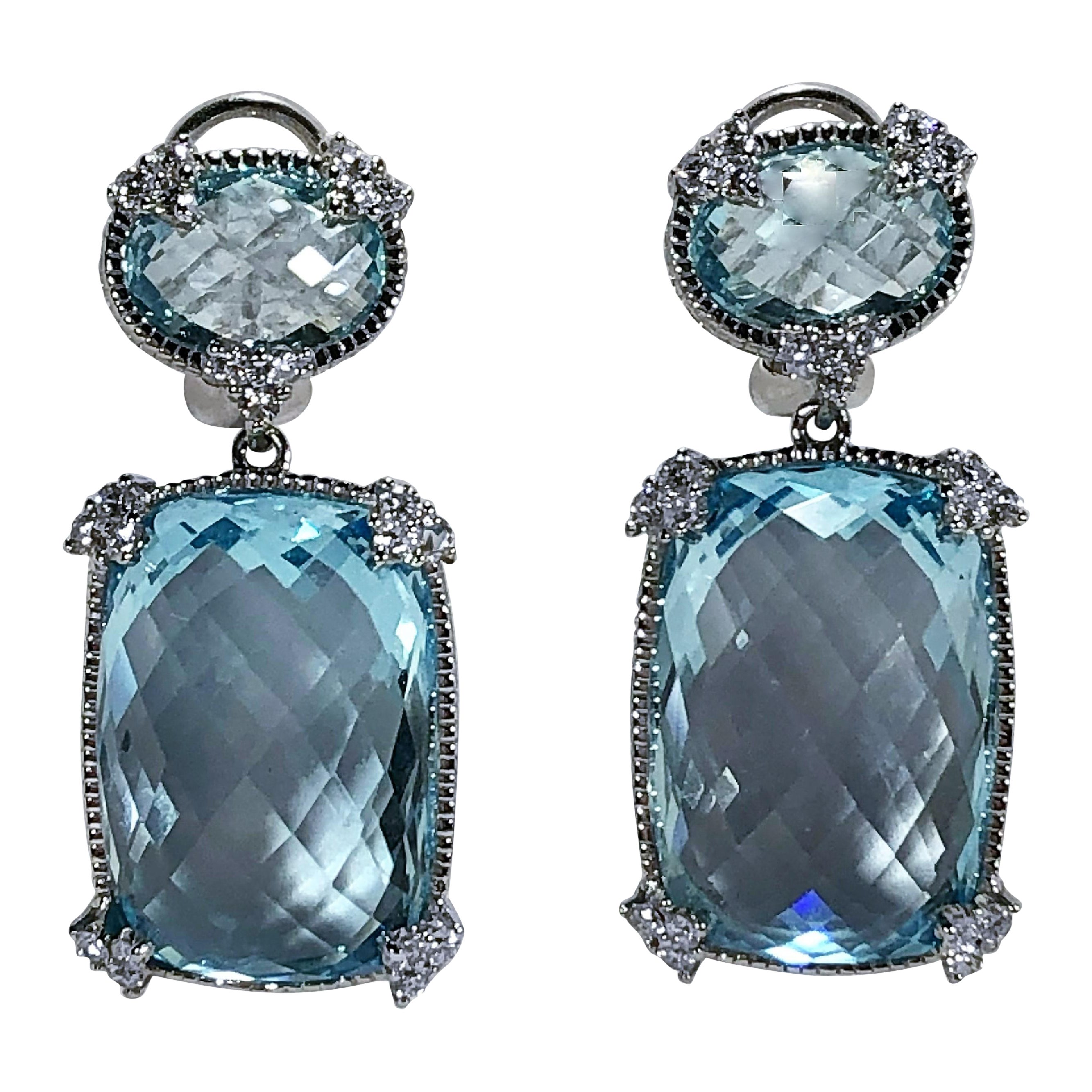 Judith Ripka White Gold Diamond and Blue Topaz Earrings