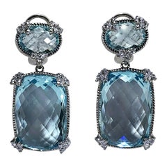 Retro Judith Ripka White Gold Diamond and Blue Topaz Earrings