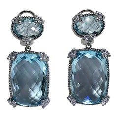 Judith Ripka White Gold Diamond and Blue Topaz Earrings