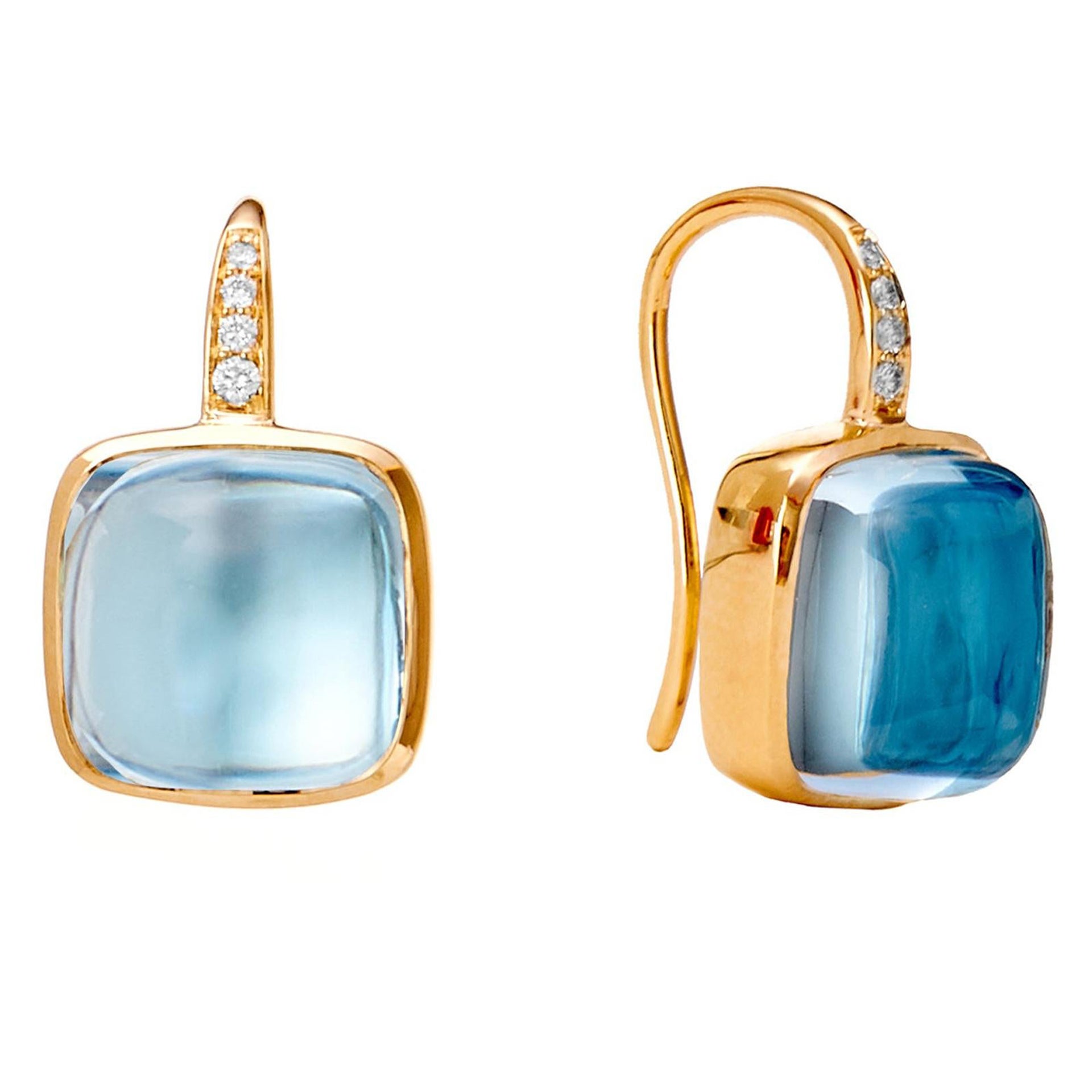 Syna Yellow Gold Earrings with Blue Topaz and Diamonds For Sale