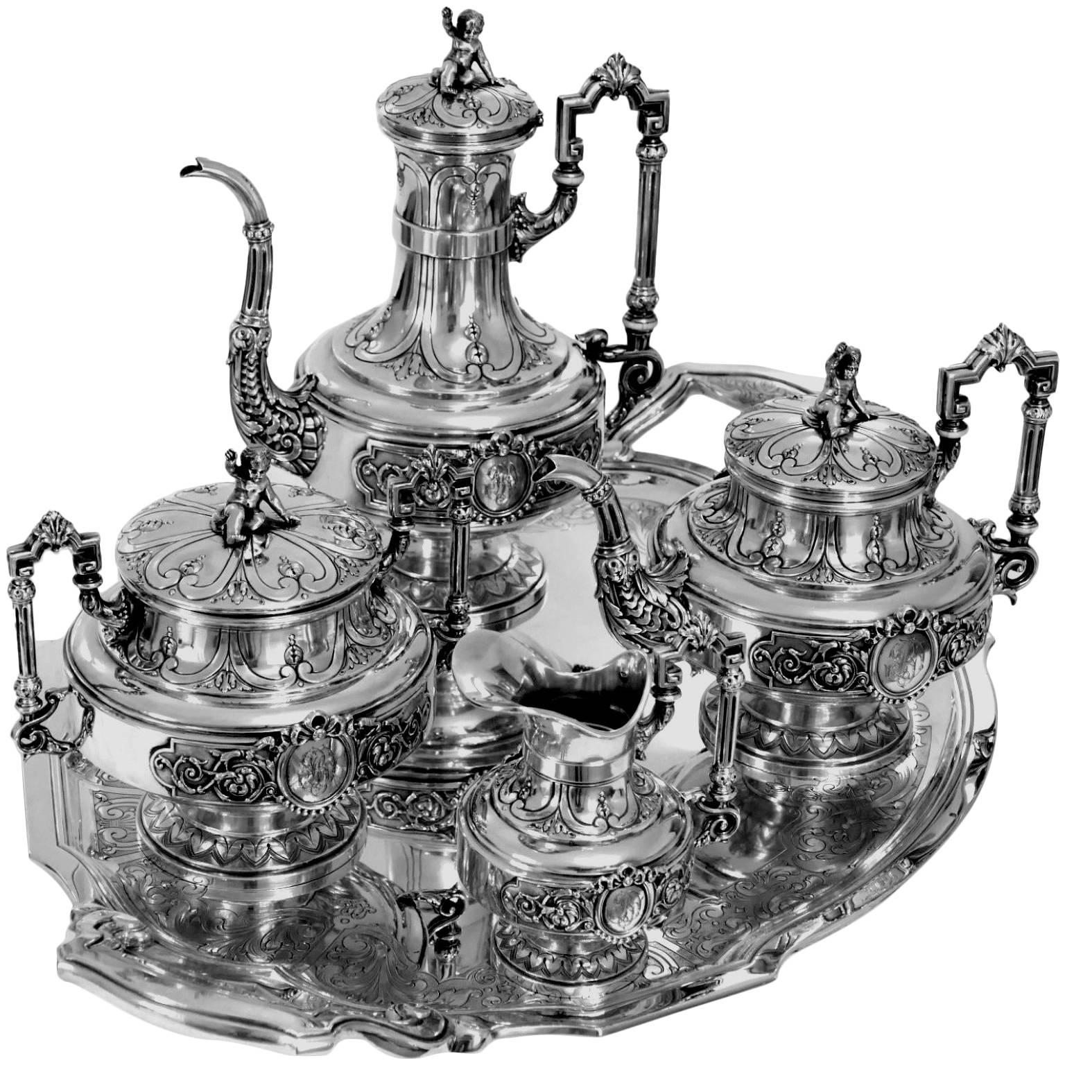 Boulenger Fabulous French All Sterling Silver Tea & Coffee Service 5 pc Putti